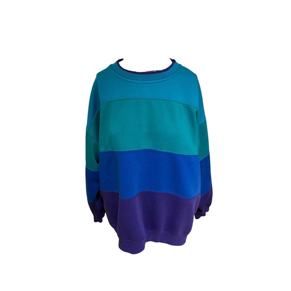 Vtg 90s Drop Shoulder Colorblock Blue Sweatshirt Hunt Club Sweater Crewneck XL - Picture 1 of 3